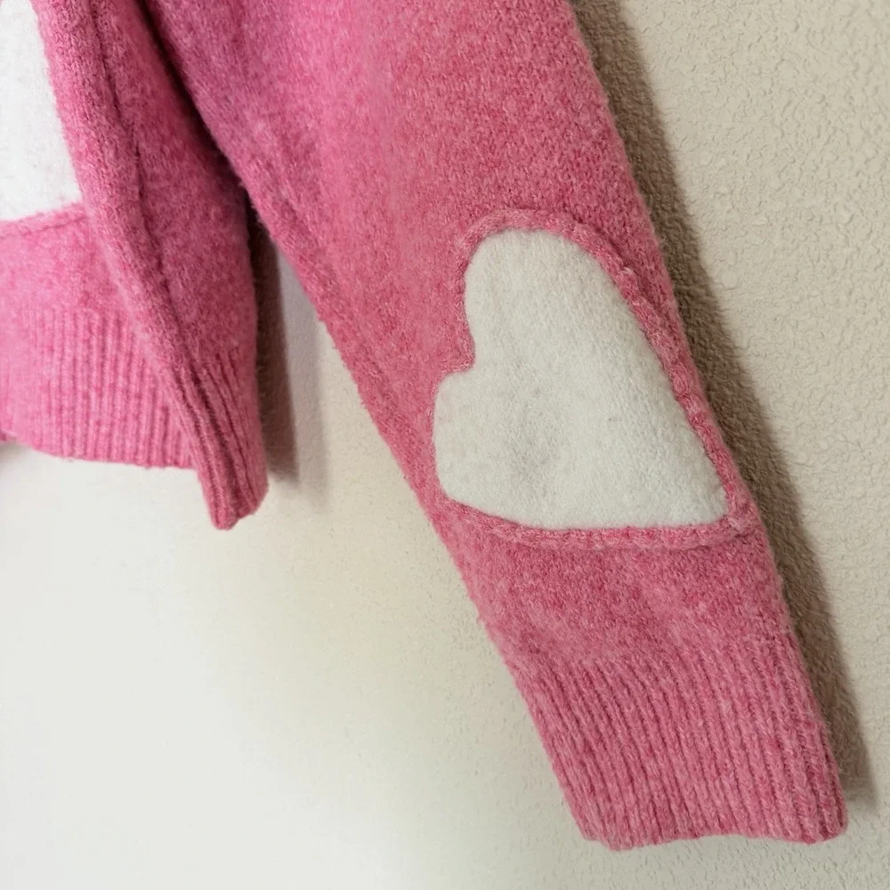 Threaded Leaf Pink Heart Sweater M Coquette Kawaii Soft Girl Y2K Balletcore